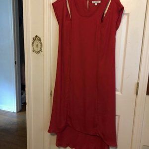 Hi-Lo cap sleeve ankle length dress in geranium red